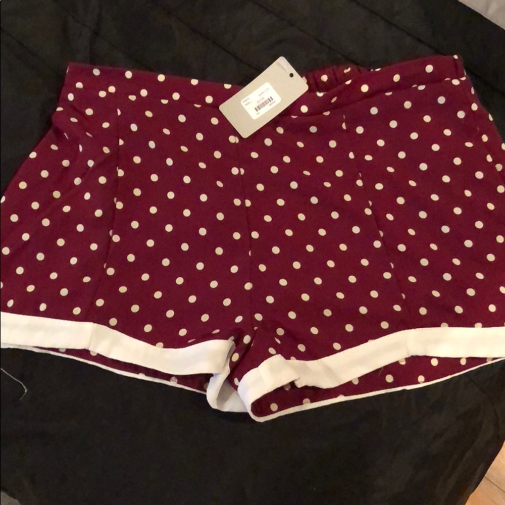 Maroon and White Polka Dot Shorts